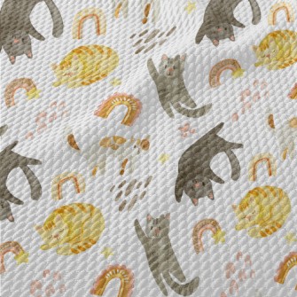 Watercolor Style Playing Cat Birdseye Piqué