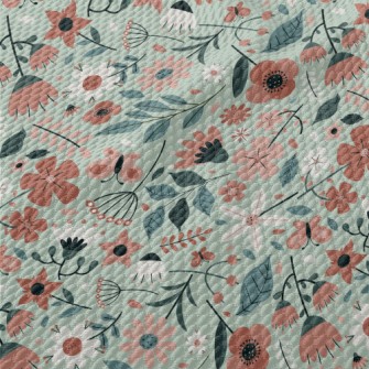 Pale Color Floral Leaves Birdseye Piqué