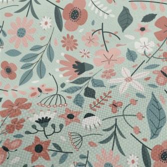 Pale Color Floral Leaves Performance Linen