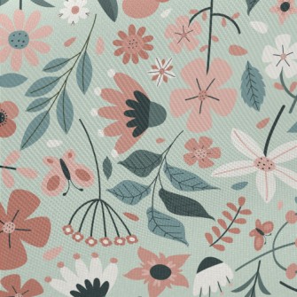 Pale Color Floral Leaves Twill