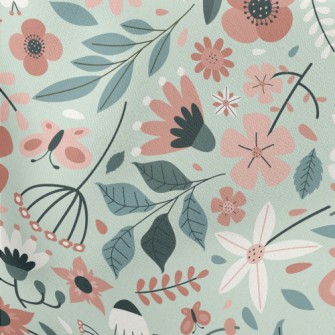 Pale Color Floral Leaves Stretch Ponte