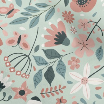 Pale Color Floral Leaves Micro Fleece