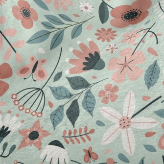 Pale Color Floral Leaves Minky