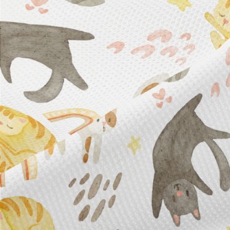 Watercolor Style Playing Cat Piqué