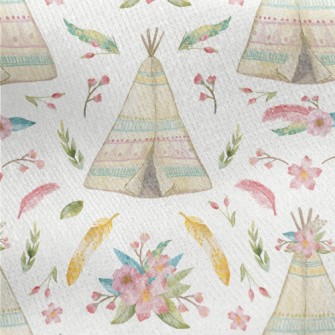 Watercolor Indian Teepee Jersey Backed Fleece