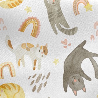 Watercolor Style Playing Cat Jersey Backed Fleece