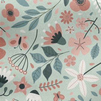 Pale Color Floral Leaves Jersey Backed Fleece