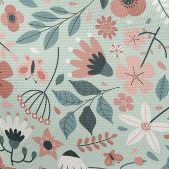 Pale Color Floral Leaves Pongee