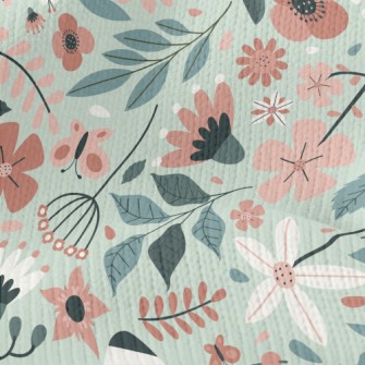 Pale Color Floral Leaves Stretch Jersey