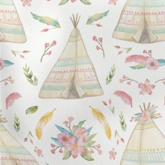 Watercolor Indian Teepee Lightweight Cotton Poplin