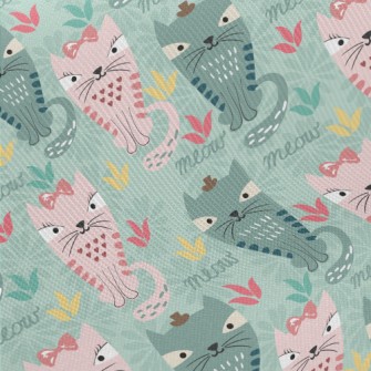 Pink Green Exotic Cat Midweight Cotton Poplin