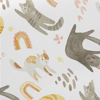 Watercolor Style Playing Cat Midweight Cotton Poplin