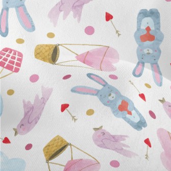 Watercolor Love Rabbits Lightweight Performance Linen