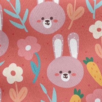 Cute Smiling Purple Rabbit Jersey Backed Fleece