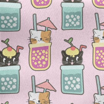 Cute Cat Hand Shake Drink Jersey Backed Fleece