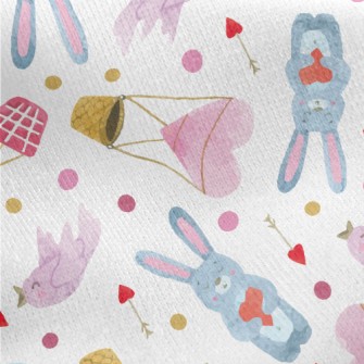 Watercolor Love Rabbits Jersey Backed Fleece
