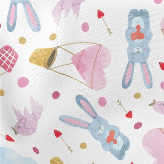 Watercolor Love Rabbits Lightweight Cotton Poplin
