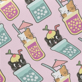 Cute Cat Hand Shake Drink Midweight Cotton Poplin