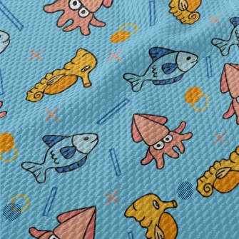 Cartoon Sea Creatures Birdseye Piqué