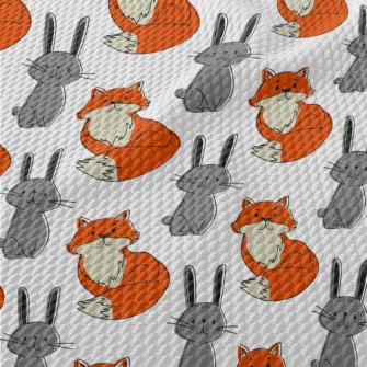Hand Drawn Rabbit And Fox Birdseye Piqué