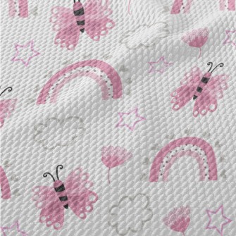 Cute Pink Butterfly Birdseye Piqué