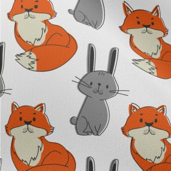 Hand Drawn Rabbit And Fox Chiffon