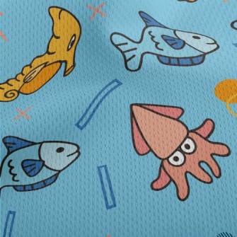 Cartoon Sea Creatures Athletic Mesh Flat Back