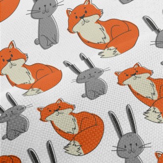 Hand Drawn Rabbit And Fox Performance Linen