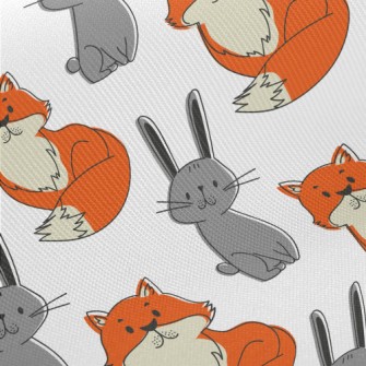 Hand Drawn Rabbit And Fox Twill