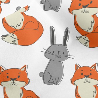 Hand Drawn Rabbit And Fox Micro Fleece