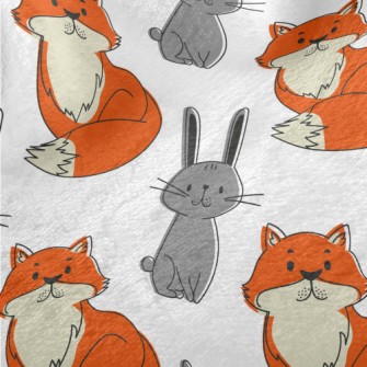 Hand Drawn Rabbit And Fox Minky