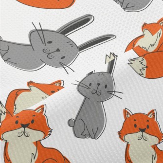 Hand Drawn Rabbit And Fox Piqué
