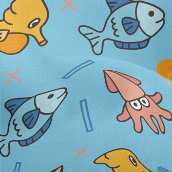 Cartoon Sea Creatures Lightweight Performance Linen