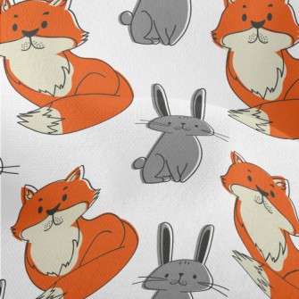 Hand Drawn Rabbit And Fox Lightweight Performance Linen