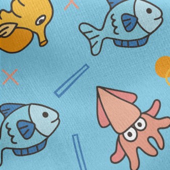 Cartoon Sea Creatures Jersey Backed Fleece