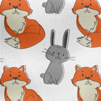 Hand Drawn Rabbit And Fox Jersey Backed Fleece
