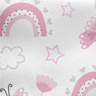 Cute Pink Butterfly Jersey Backed Fleece