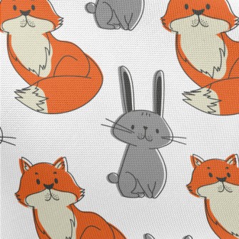 Hand Drawn Rabbit And Fox Pongee