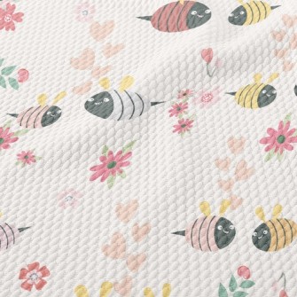 Flowers And Bees Couple Birdseye Piqué