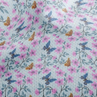 Pink Flowers And Butterflies Athletic Mesh Flat Back