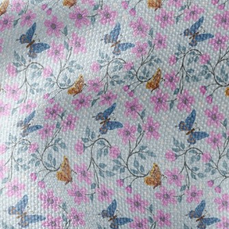 Pink Flowers And Butterflies Waterproof Canvas