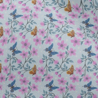 Pink Flowers And Butterflies Chiffon