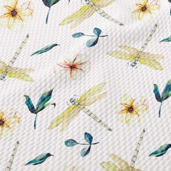 Flowers And Dragonflies Birdseye Piqué