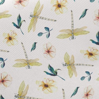 Flowers And Dragonflies Twill