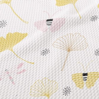 Dragonfly And Ginkgo Leaves Birdseye Piqué