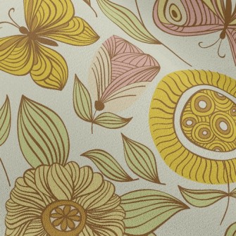 Various Flowers And Butterflie Chiffon