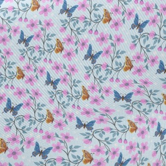 Pink Flowers And Butterflies Twill