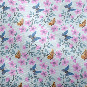 Pink Flowers And Butterflies Dobby