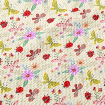Colorful Flowers And Butterfli Birdseye Piqué