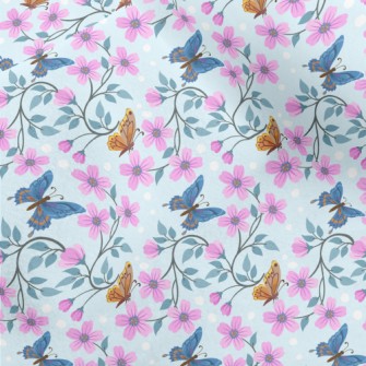 Pink Flowers And Butterflies Micro Fleece